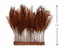 1 Yard - Brown Stripped Rooster Neck Hackle Eyelash Wholesale Feather Trim (Bulk)