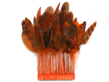 1 Yard - Orange Chinchilla Stripped Coque Tail Feathers Wholesale Trim (Bulk)