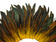 2.5  Inch Strip -  Yellow Gold Half Bronze Natural Dyed Coque Tail Strung Feathers