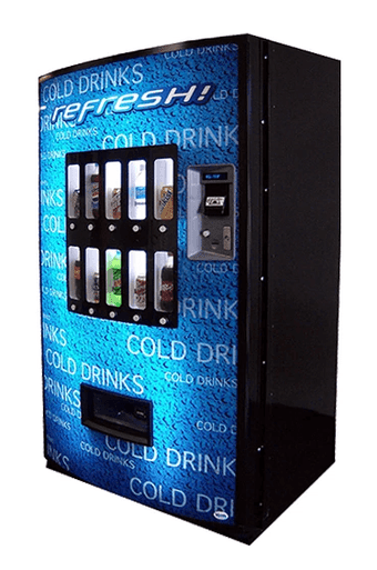 New Vendo 721 Blue Refresh Soda Machine - Drop's Vending