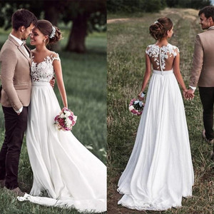SoDigne Beach Lace Appliques Bride Dress New Cap-Sleeves Slit Side White Wedding Dresses 2020 SoDigne Beach Lace Appliques Bride Dress New Cap-Sleeves Slit Side White Wedding Dresses 2020