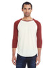 Threadfast 302G Unisex Triblend 3/4-Sleeve Raglan Shirt | Cream/ Cardinal Black Triblend