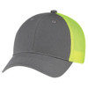 6H647M Enzyme Washed Deluxe Twill/Soft Nylon Mesh Chino Cap | Washed Charcoal/ Washed Neon Yellow