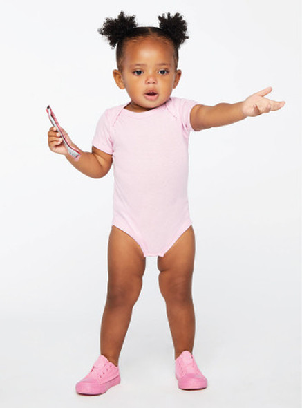 Rabbit Skins 4400 Infant Baby Rib Lap Shoulder Onesie | Pink