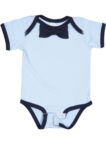 Rabbit Skins RS4407  Infant Baby Rib Bow Tie Bodysuit | Light Blue/ Navy