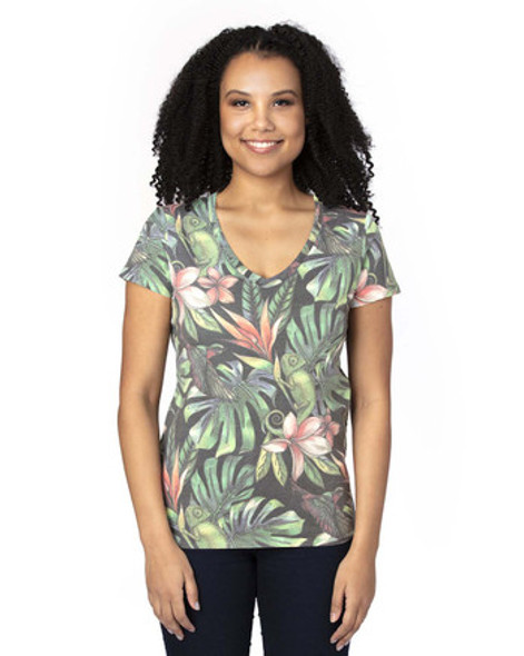 Threadfast 200RV Ladies' Ultimate Short-Sleeve V-Neck T-Shirt | Tropical Jungle