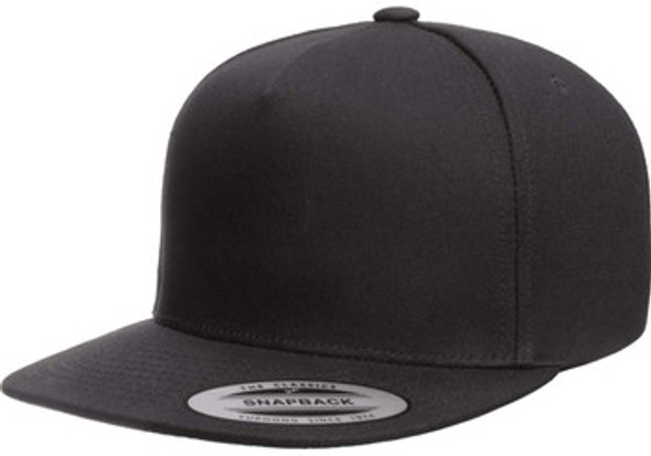 Yupoong  Y6007 Adult 5-Panel Cotton Twill Snapback Cap | Black