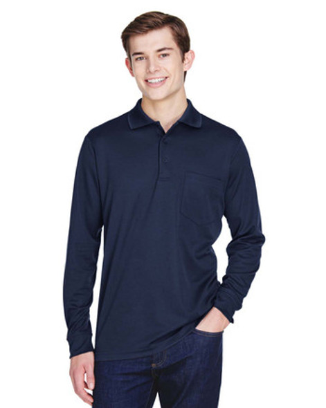 Core365 88192P Pinnacle Performance Long-Sleeve Piqué Polo with Pocket | Classic Navy