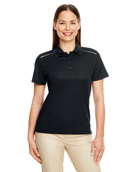 Core365 78181R Ladies' Radiant Performance Pique Polo Shirt with Reflective Piping | Black