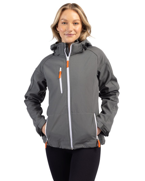 Clique Serac Stretch Softshell Hooded Full Zip Womens Jacket | Grey Clique Serac Stretch Softshell Hooded Full Zip Womens Jacket | Grey