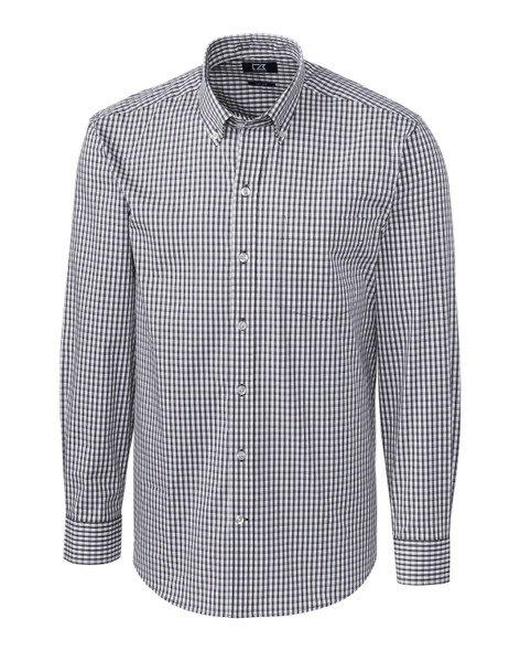 Cutter & Buck Easy Care Stretch Gingham Mens Long Sleeve Dress Shirt | Charcoal