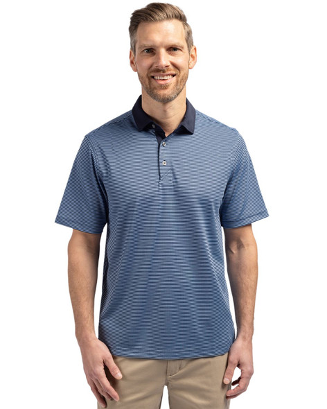 Cutter & Buck Virtue Eco Pique Micro Stripe Recycled Mens Polo | Atlas/Navy Blue
