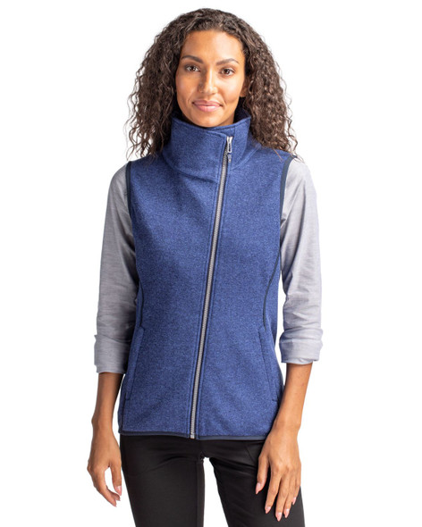 Cutter & Buck Mainsail Sweater Knit Womens Asymmetrical Vest | Tour Blue Heather