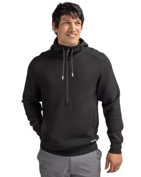 Cutter & Buck Roam Eco Half Zip Recycled Mens Hooded Pullover | Black