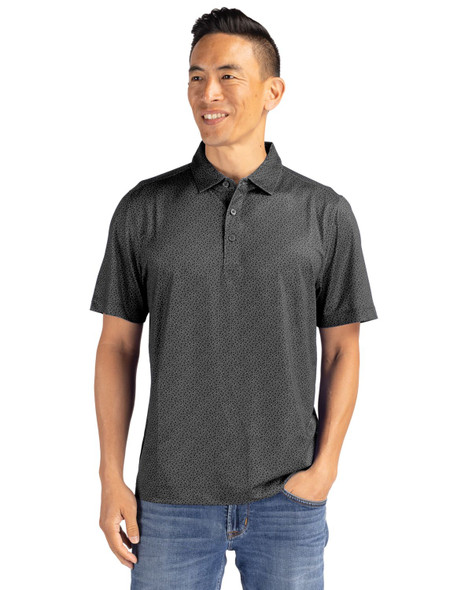 Cutter & Buck Pike Eco Pebble Print Stretch Recycled Mens Polo | Black