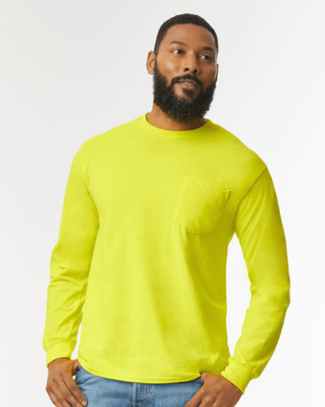Gildan G241 Ultra Cotton Long Sleeve Pocket T-Shirt | Safety Green