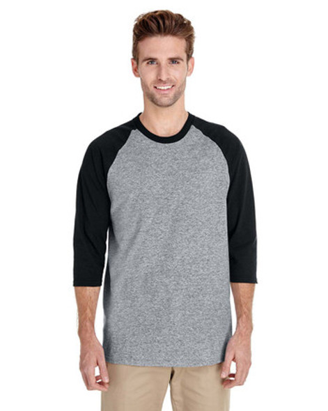 Gildan G570 Heavy Cotton™ 3/4-Raglan Sleeve T-Shirt | Sport Grey/ Black