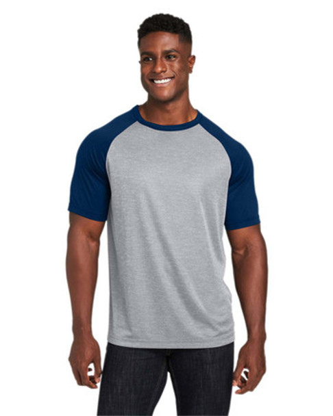 Team 365 TT62 Unisex Zone Colorblock Raglan T-Shirt | Athletic Heather/ Sport Dark Navy