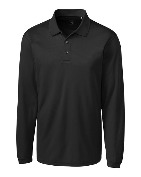 Clique Ice Pique Mens Long Sleeve Tech Polo | Black Clique Ice Pique Mens Long Sleeve Tech Polo | Black