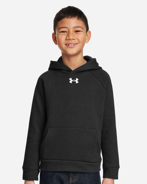Under Armour 1379792 Youth Rival Fleece Hooded Sweatshirt | Black/ White