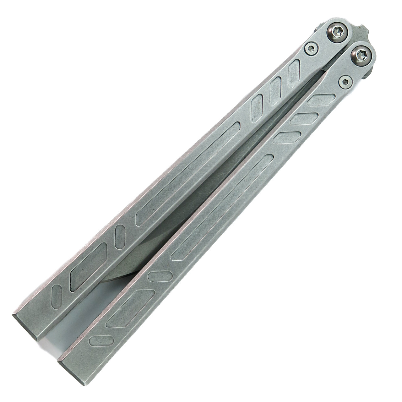 Blade Runner Systems Channel Barebones Balisong, Raw Aluminum / Stonewash 154CM