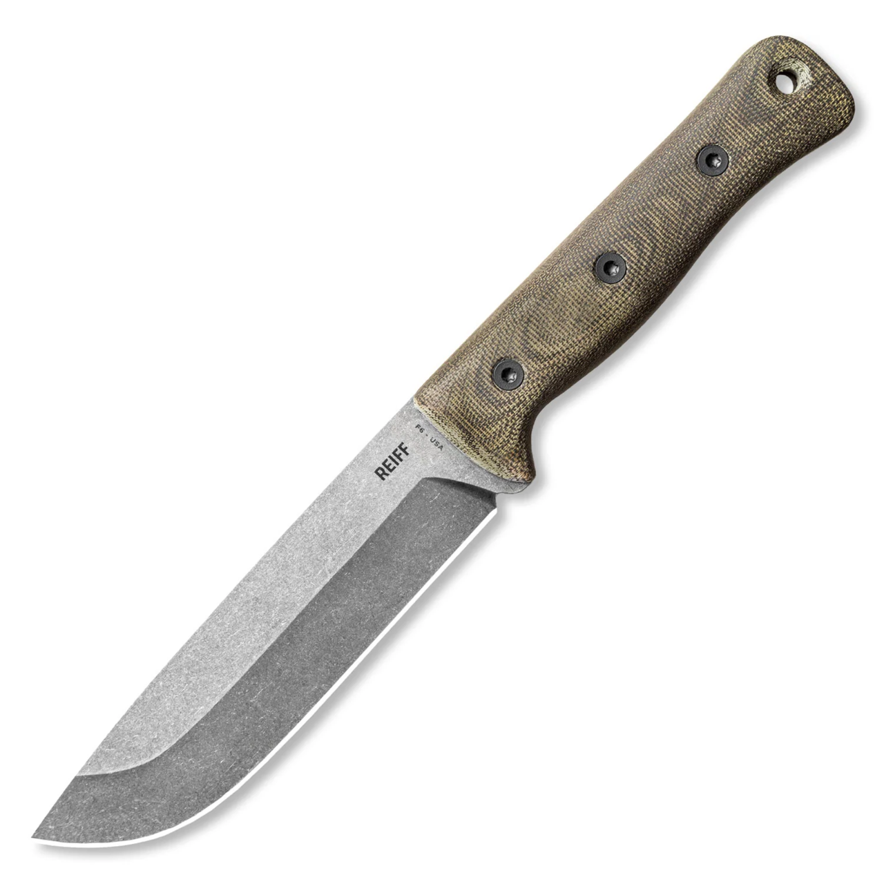 Reiff F6 Leuku, Green Canvas Micarta / Acidwash CPM 3V - Leather