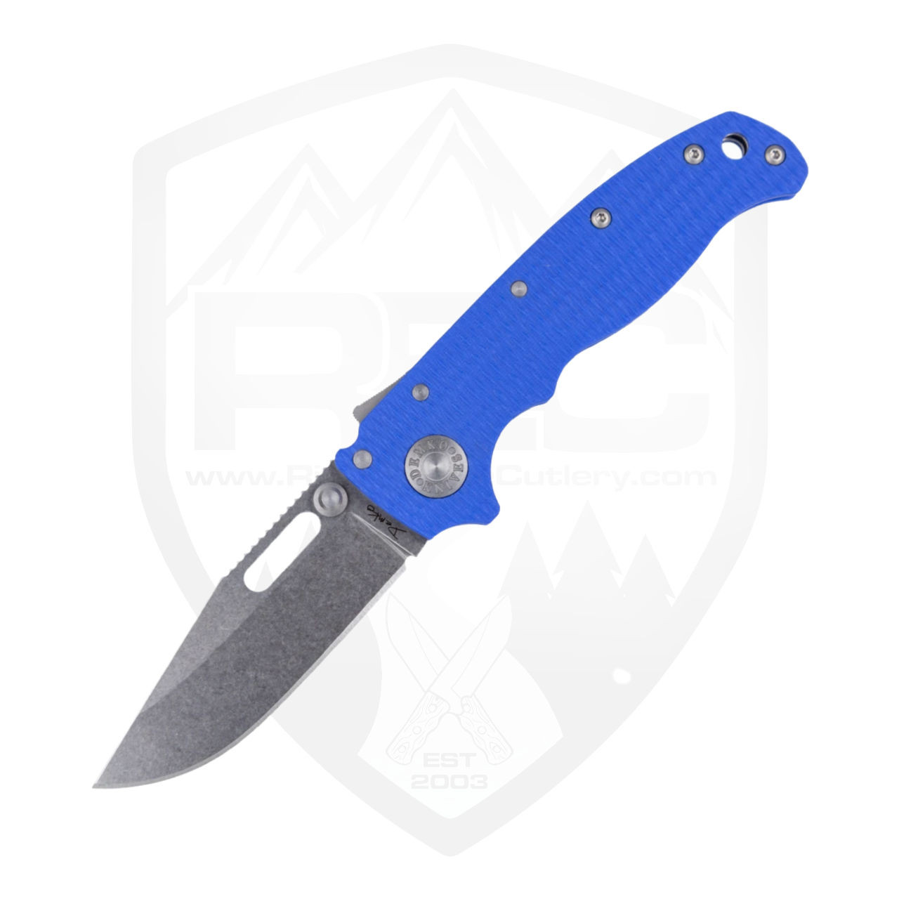Demko AD20.5 Clip Point, Blue G10 / Stonewash CPM 20CV
