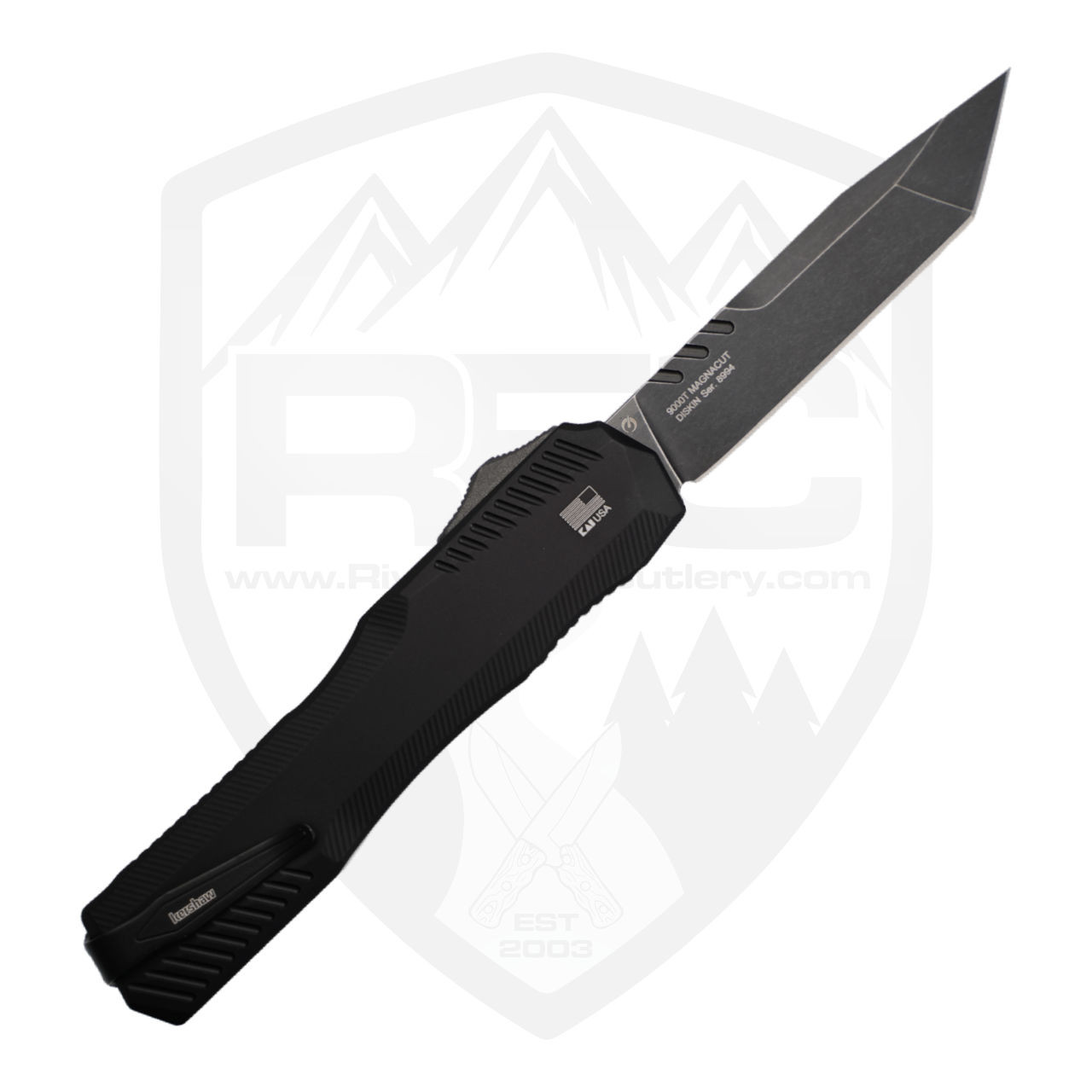 Kershaw Livewire OTF Tanto, Black Aluminum / Blackwash CPM