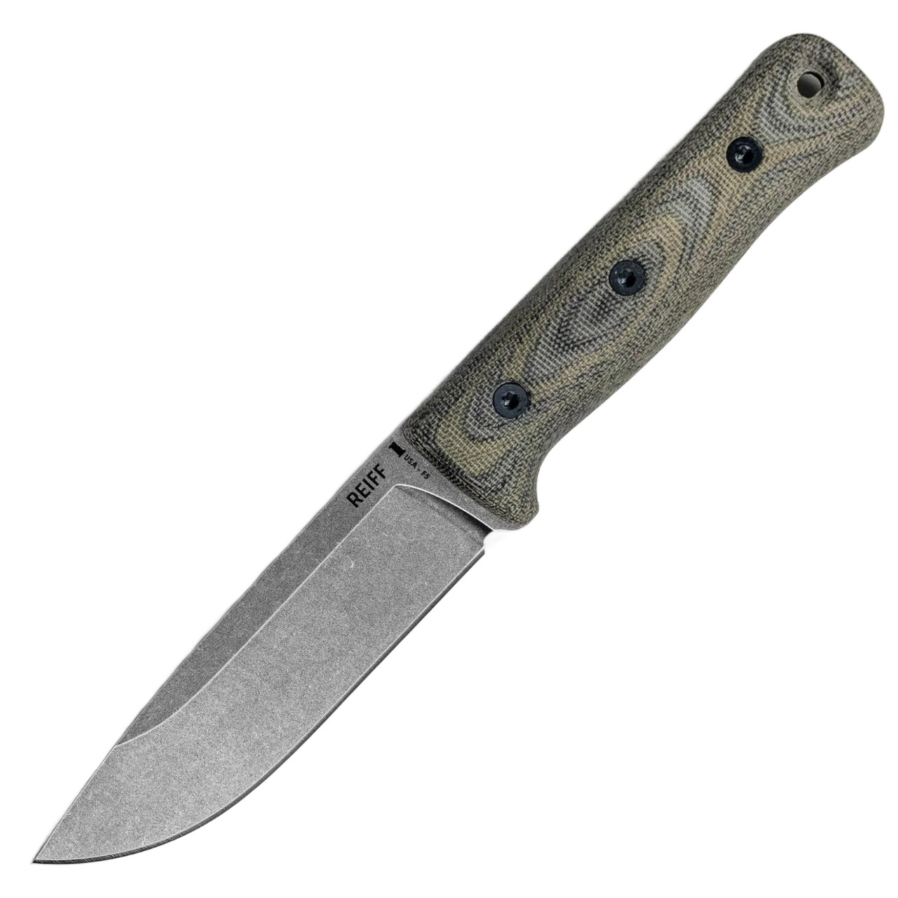 Reiff Knives F5 Field Survival Knife Green & Black Micarta, 3V