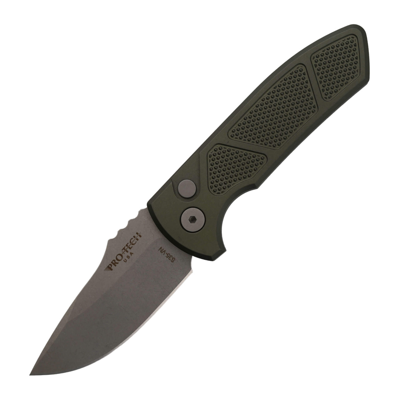 ProTech SBR Knurled Green, Stonewash S35VN - LG405-Green