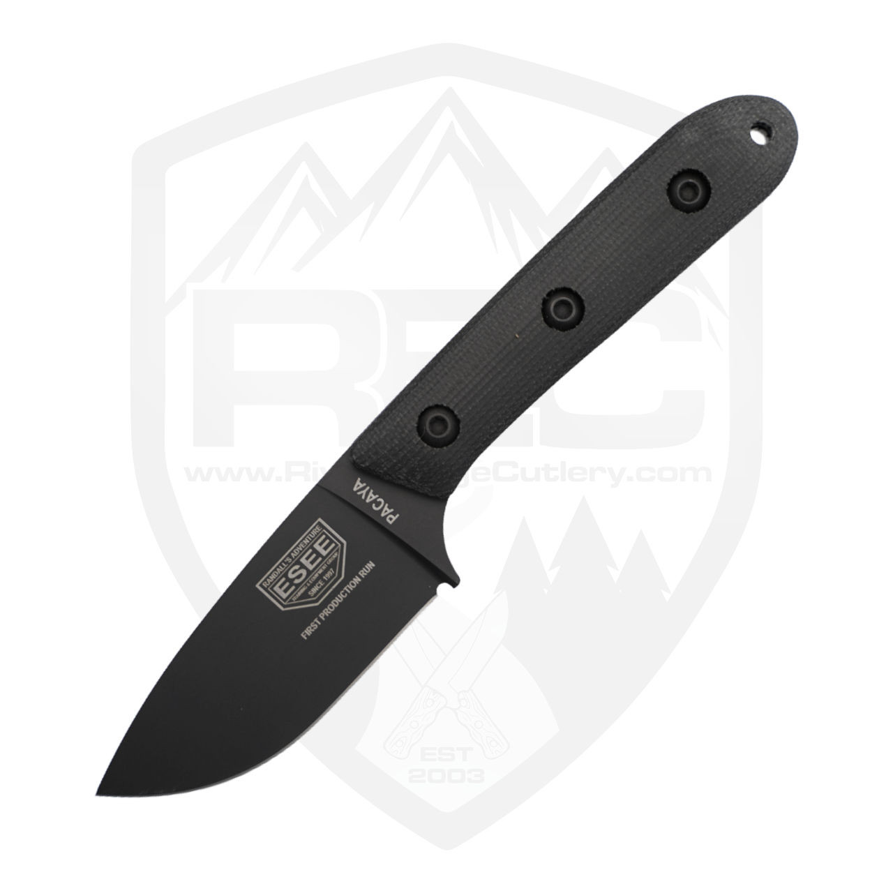 ♦︎konaya♦︎ ESEE Pacaya Fixed Blade Knife | Black Canvas, 3V Steel