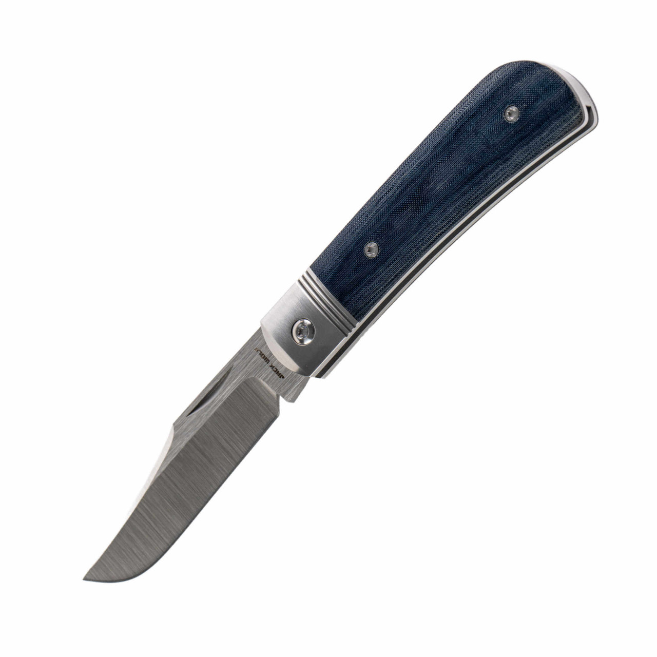 JWK Benny's Clip | Blue Linen Micarta, Belt Satin 14C28N