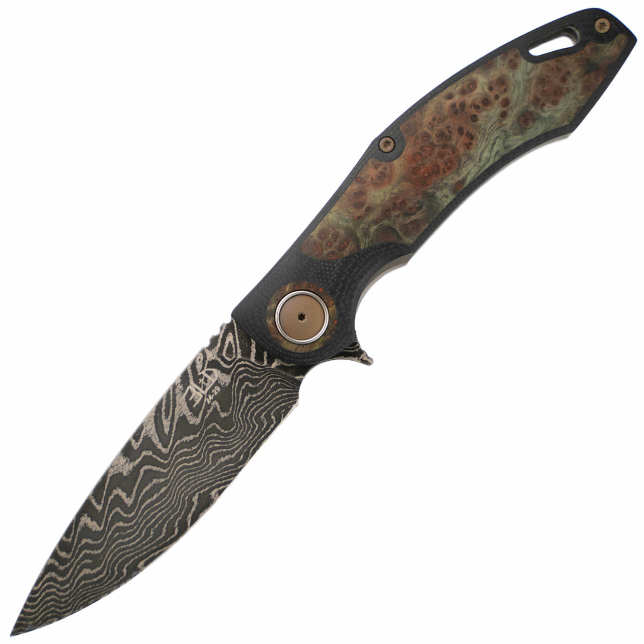 3LegDog Knives H4 Midi Drop Point Black G10 Stabilized Wood Burl
