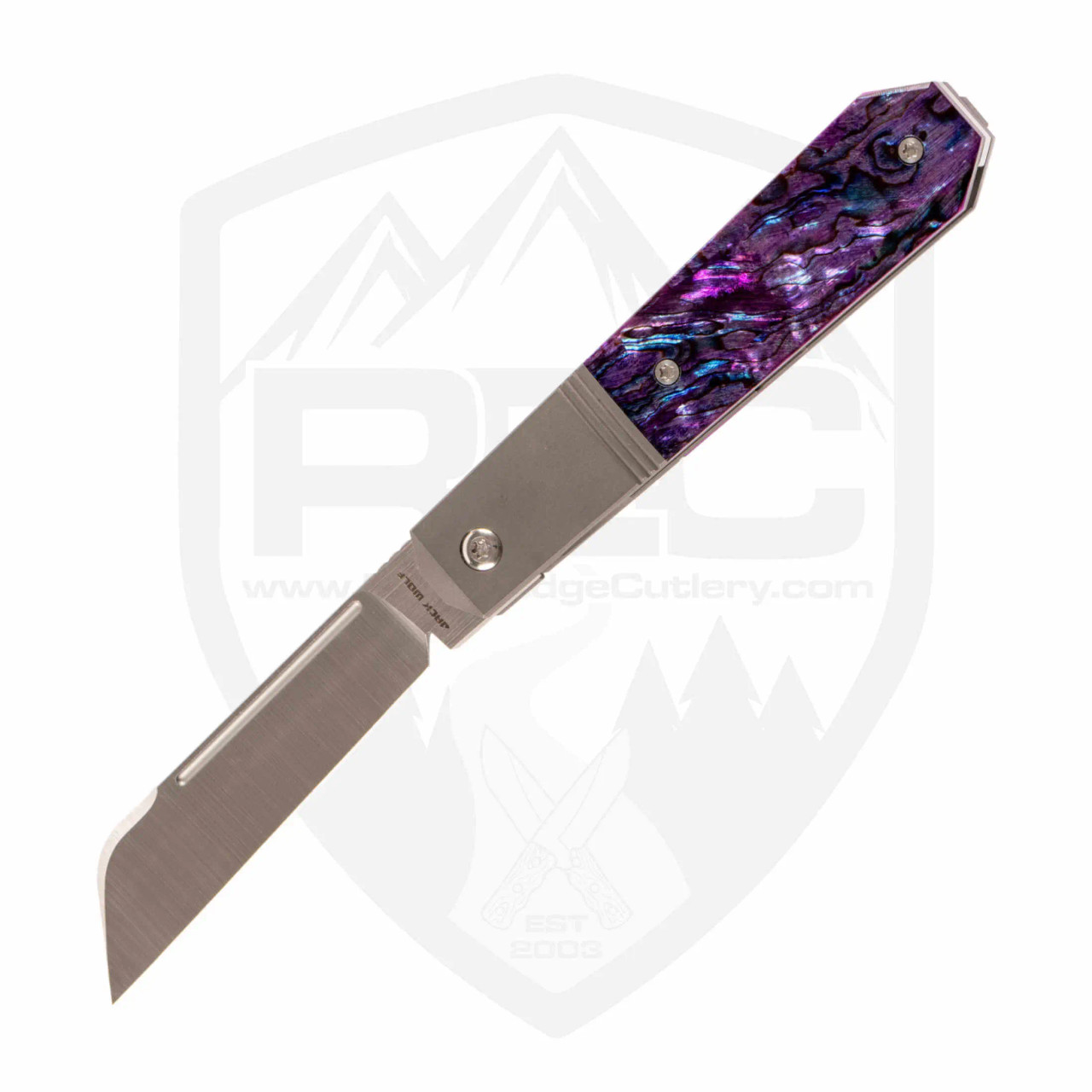 Jack Wolf Knives After Hours Jack Purple Abalone, Belt Satin S90V