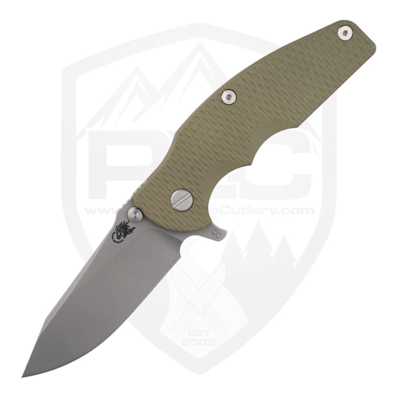 Hinderer Knives Jurassic Slicer Hollow Ground OD Green G10 Battle