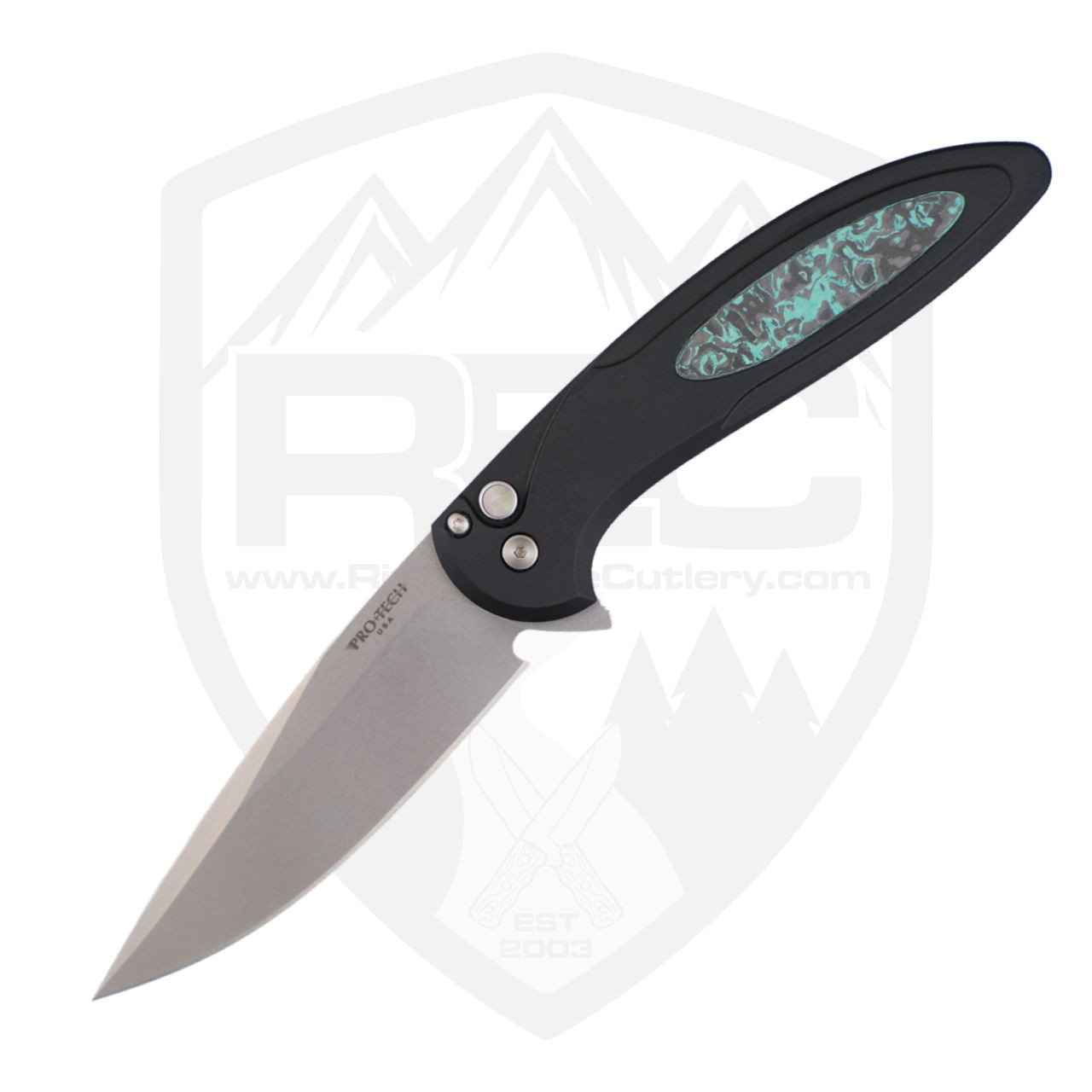 ProTech Cambria 2 Flipper Black Aluminum and TechnoCarbo Teal