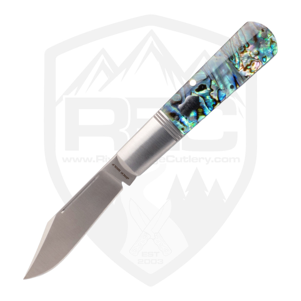 Jack Wolf Knives Gateway Barlow, Abalone Scales, Satin 14C28N