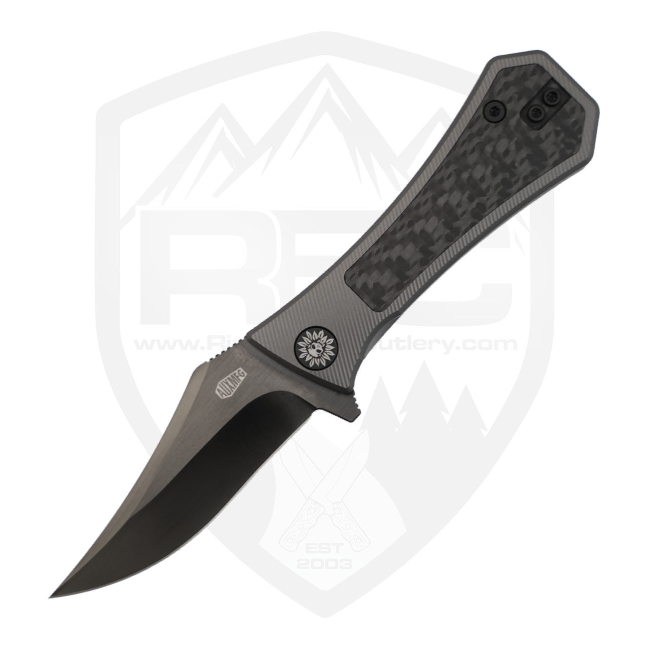Aux Mfg Pocket Bowie Frame Lock Fluted Titanium w/ Carbon Fiber