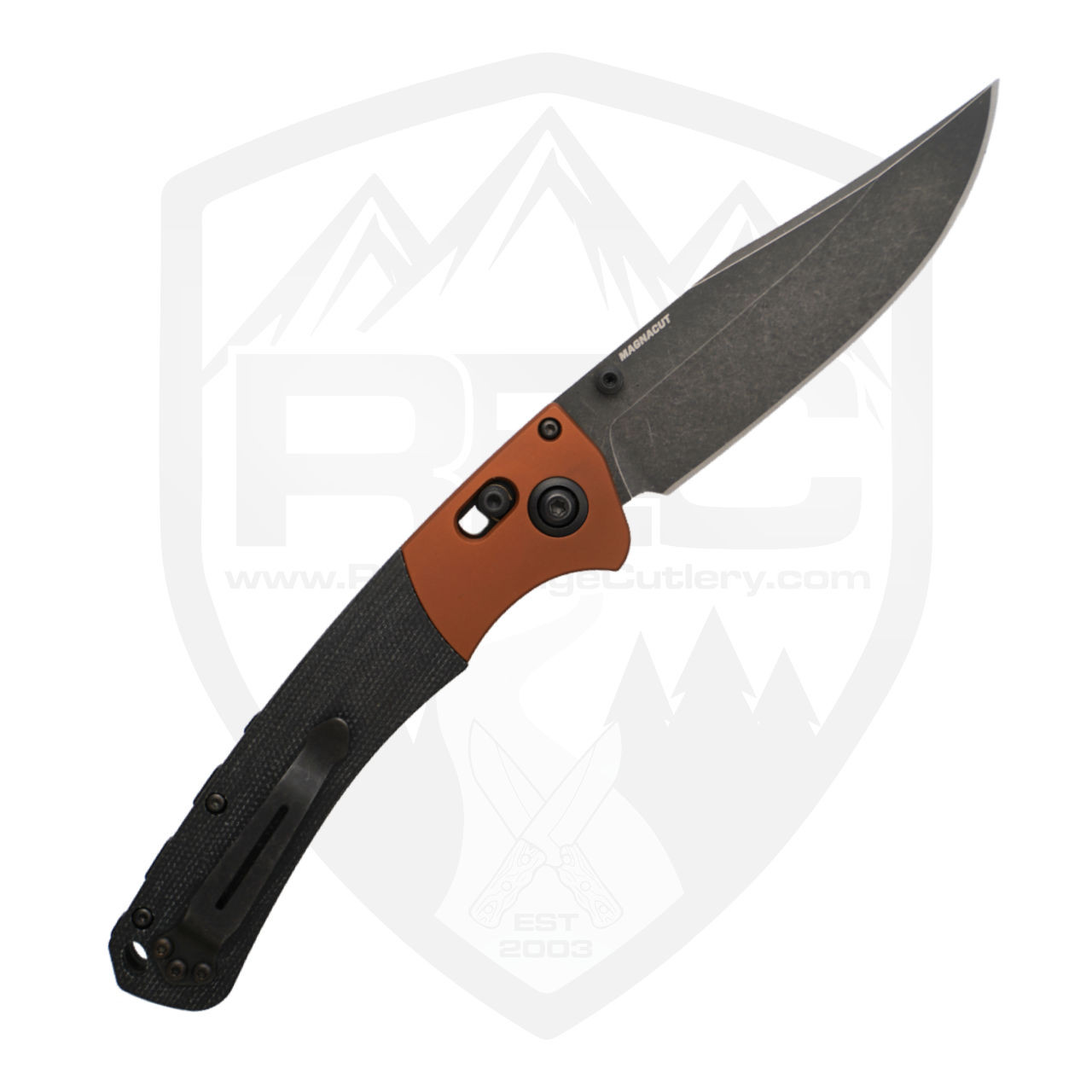 Benchmade Crooked River, Burnt Copper Bolsters, Black Micarta