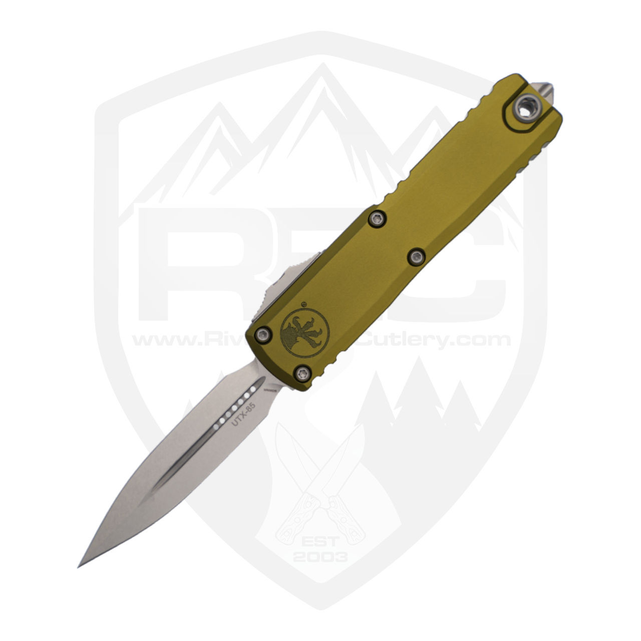 たけたけ Microtech UTX-85 Gen 3 ZBP Double Edge OD Aluminum, Stonewash