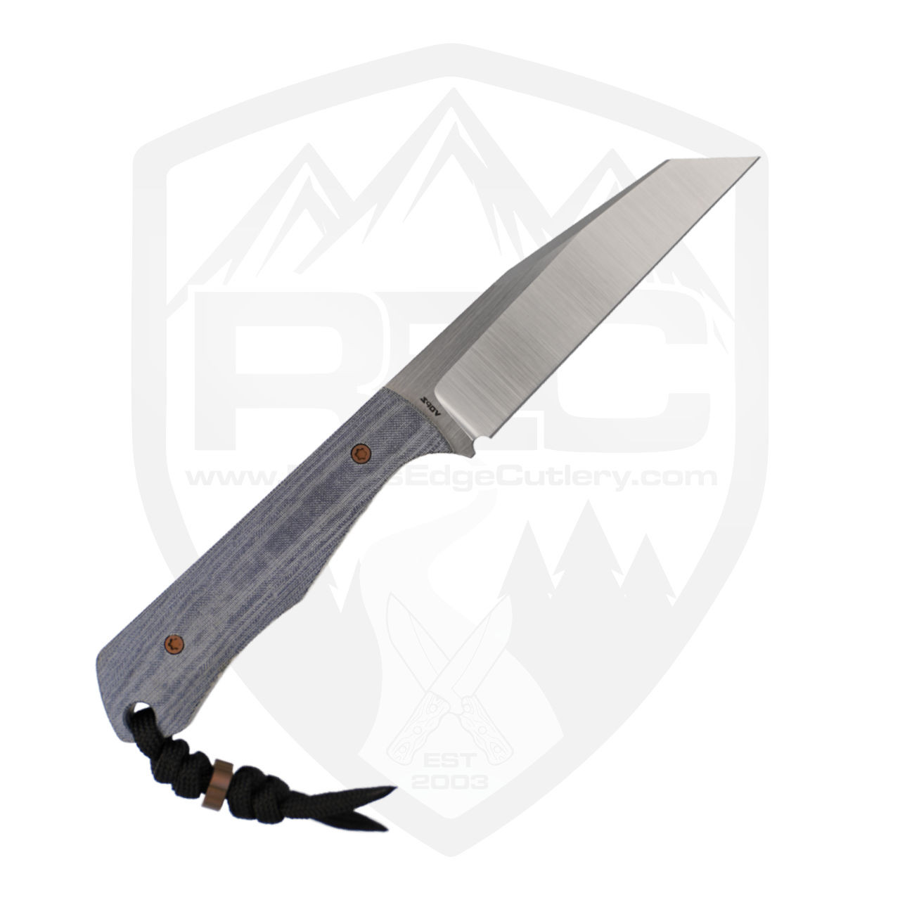 Jack Wolf Knives Collusion Blue Linen Micarta, Belt Satin S90V