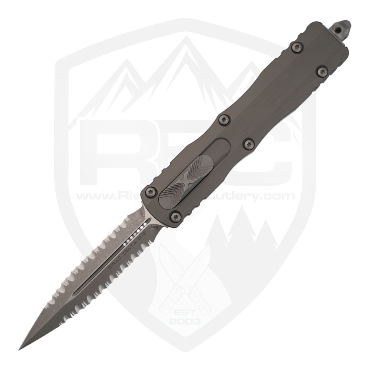Microtech Dirac Delta Double Edge Full Serrated, Natural Clear
