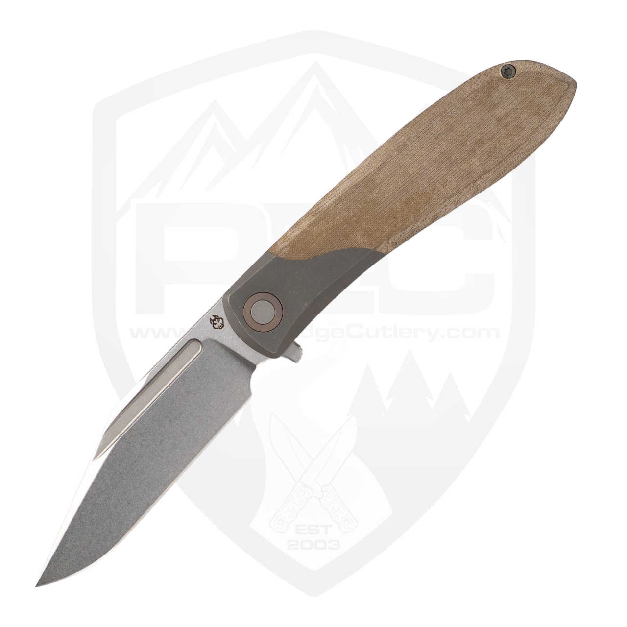 Jack Wolf Knives Scuffle, Titanium Framelock Flipper, Green Linen