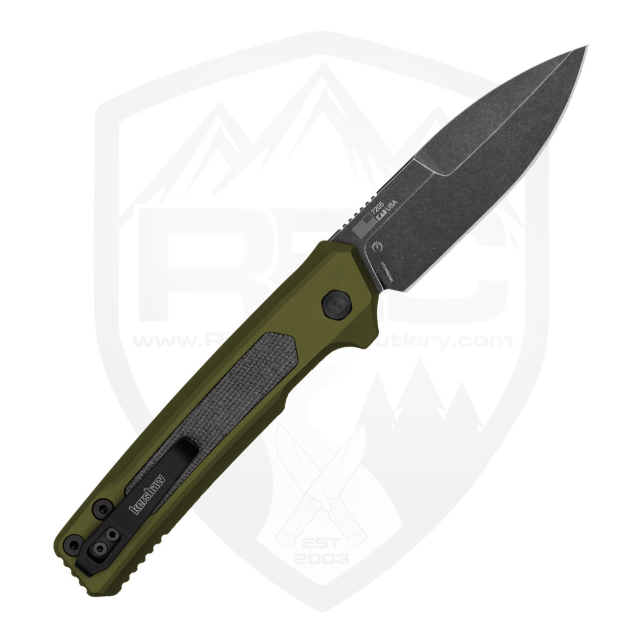 Kershaw Launch 22, OD Green Aluminum w/ Micarta Insert, Blackwash