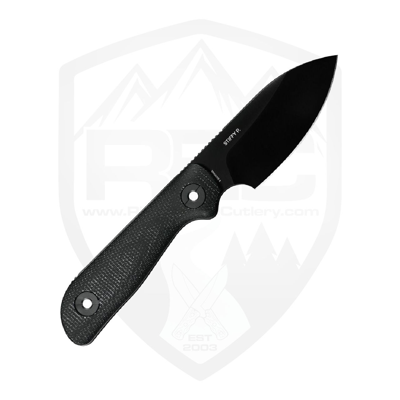 Kunwu Stiffy P Fixed Blade Black Micarta DLC Vanadis 8 - F705BK-3