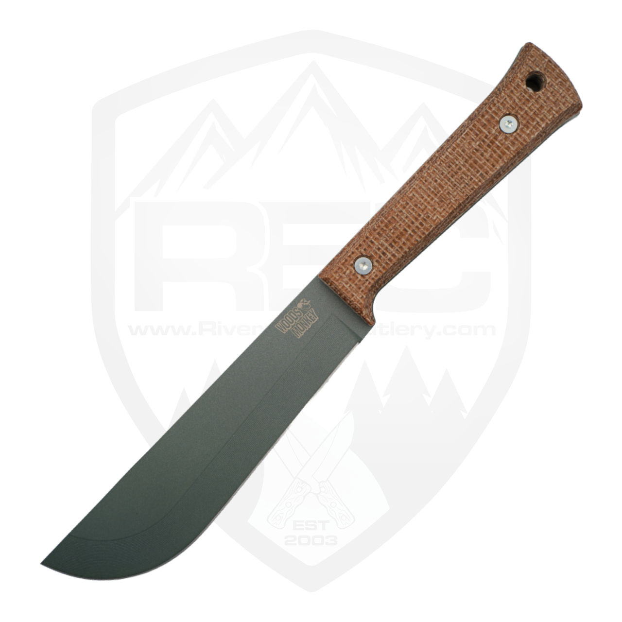 Woods Monkey Half/Chete Burlap Micarta, Charcoal Green Cerakote 1095