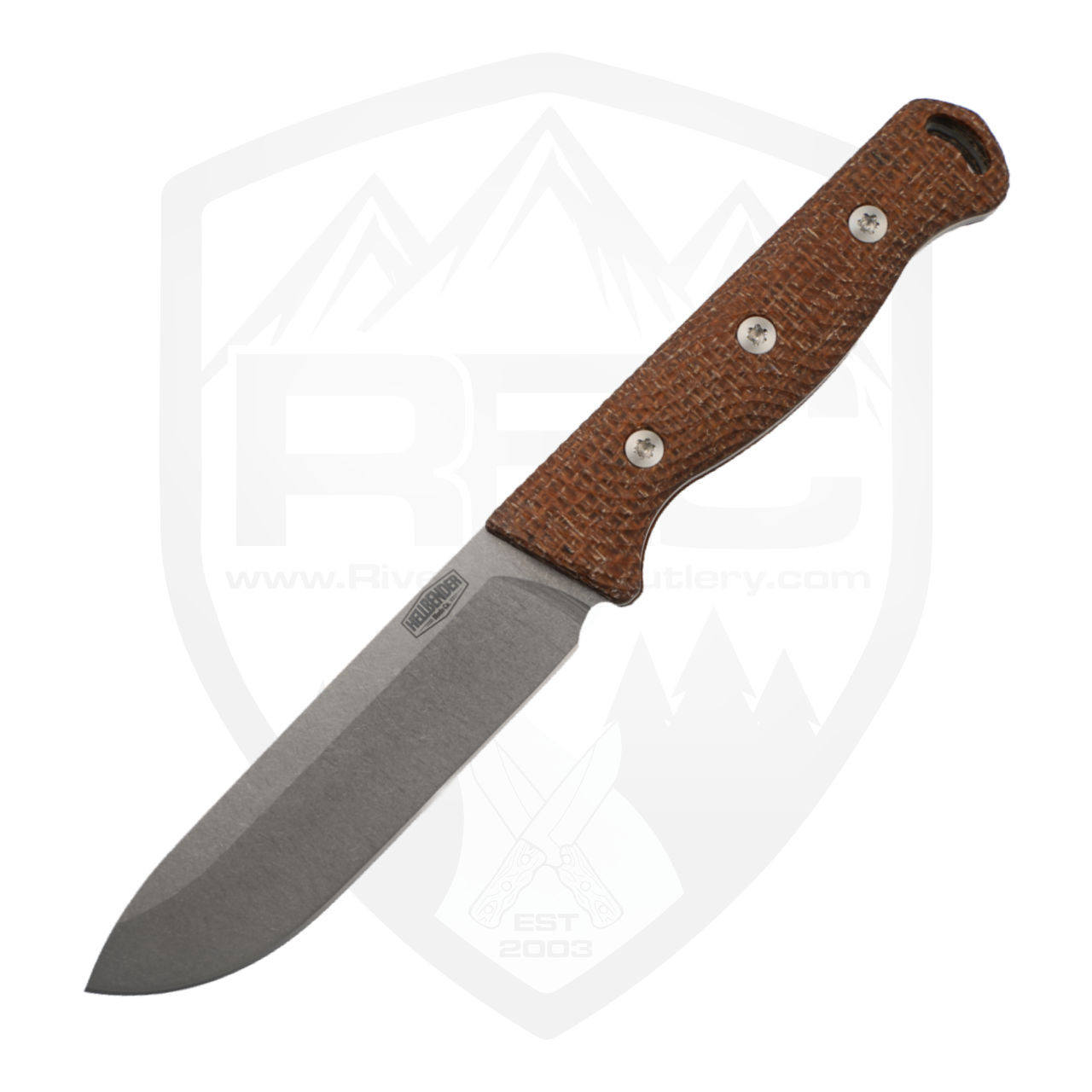 Hellbender Blade Co Mudpup Burlap Micarta, Stonewash Magnacut
