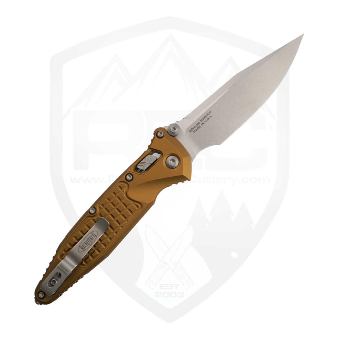 Microtech Socom Ram-Lok S/E, Frag Tan Aluminum, Stonewash M390MK