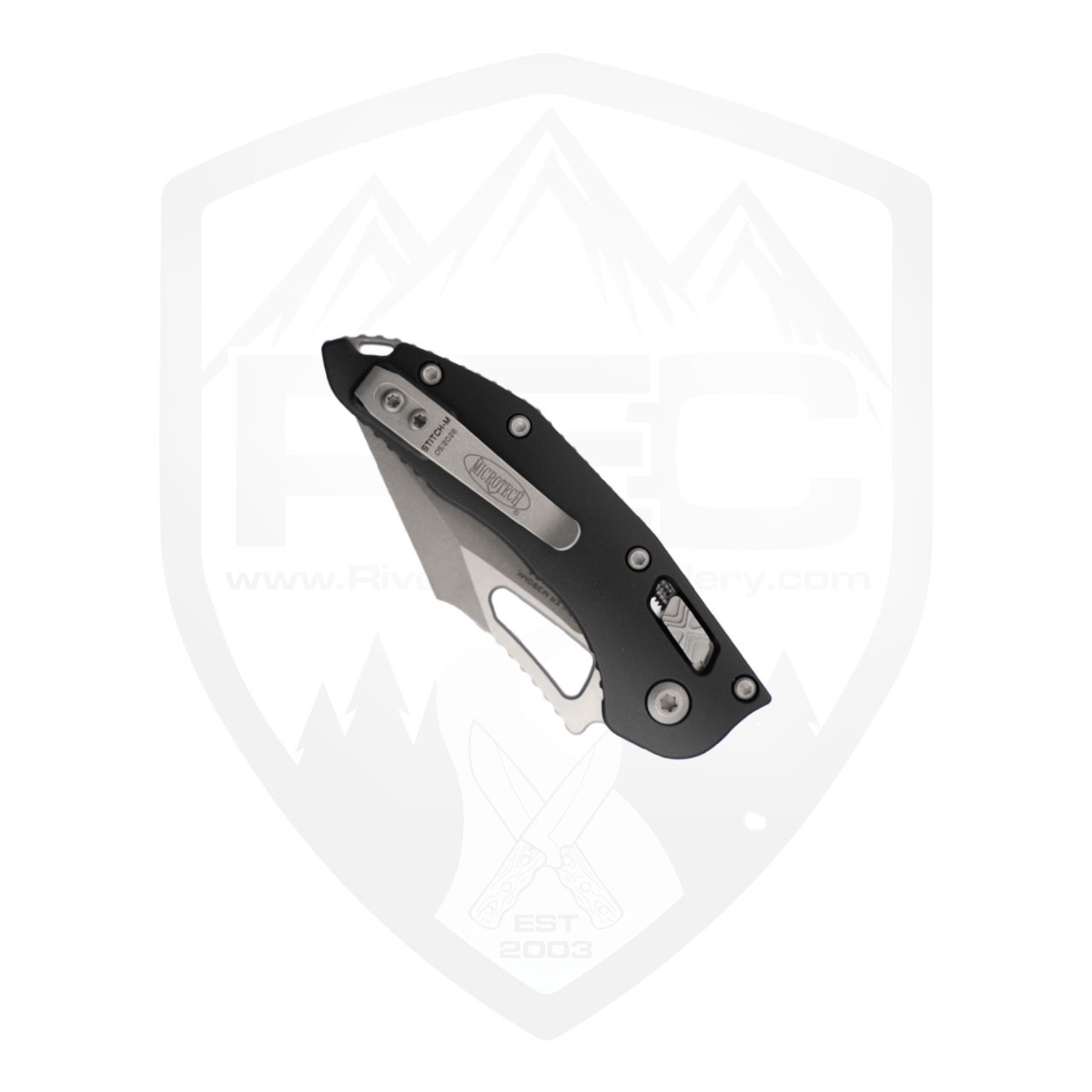 Microtech M-Stitch S/E Ram-Lok, Black Aluminum, Apocalyptic M390MK