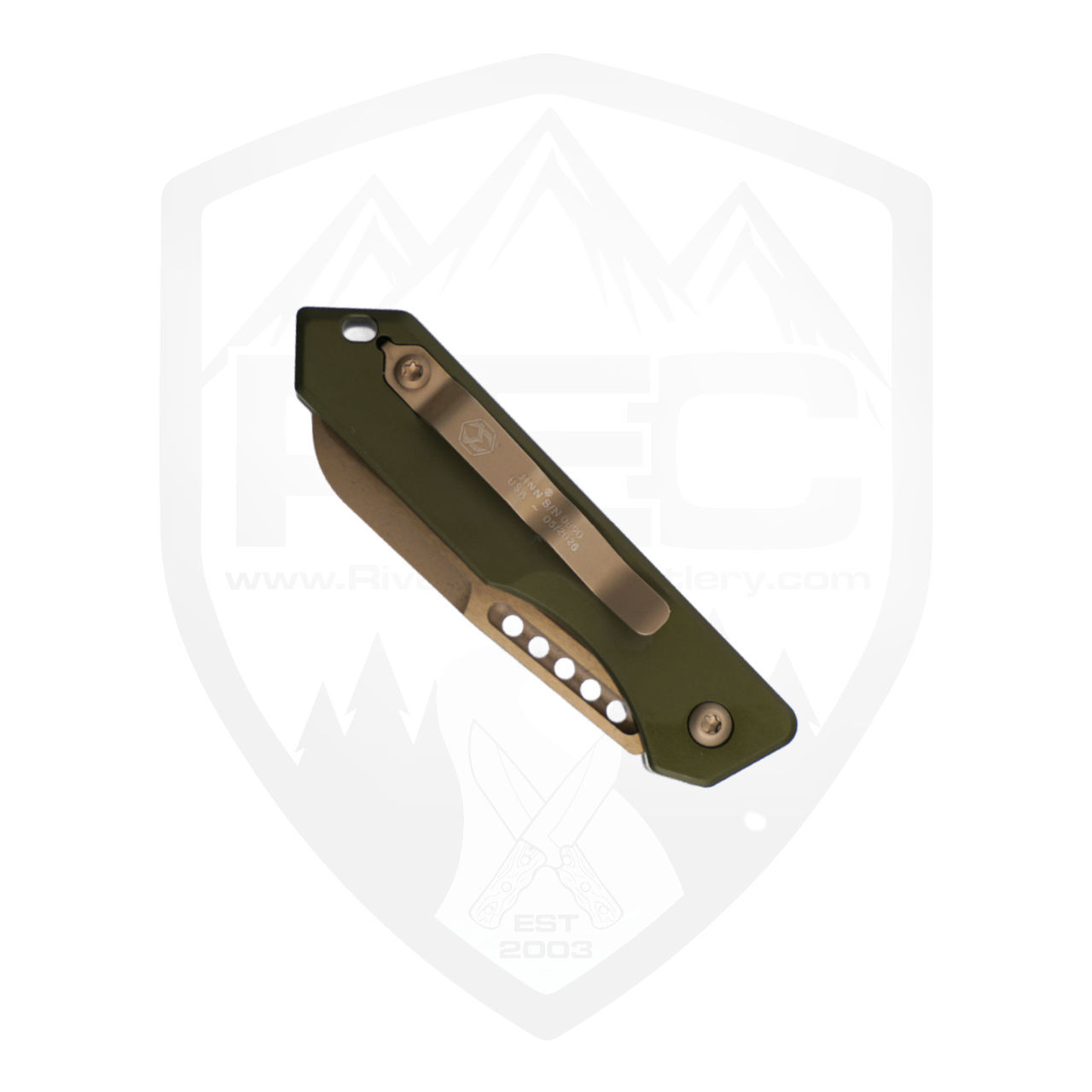 Heretic Knives Jinn Auto, OD Green Aluminum, Bronze Magnacut